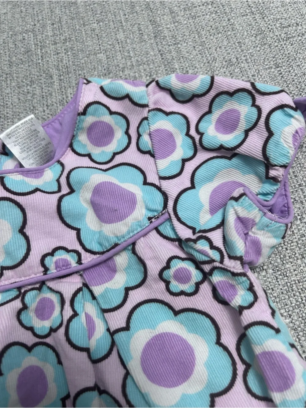 Youngland Retro Lavender & Aqua Floral Cap Sleeve Corduroy Dress. Size 4